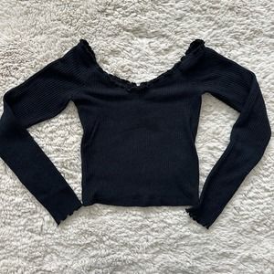 Abercrombie & Fitch Black Lace Trim Long Sleeve Top Womens Size XS